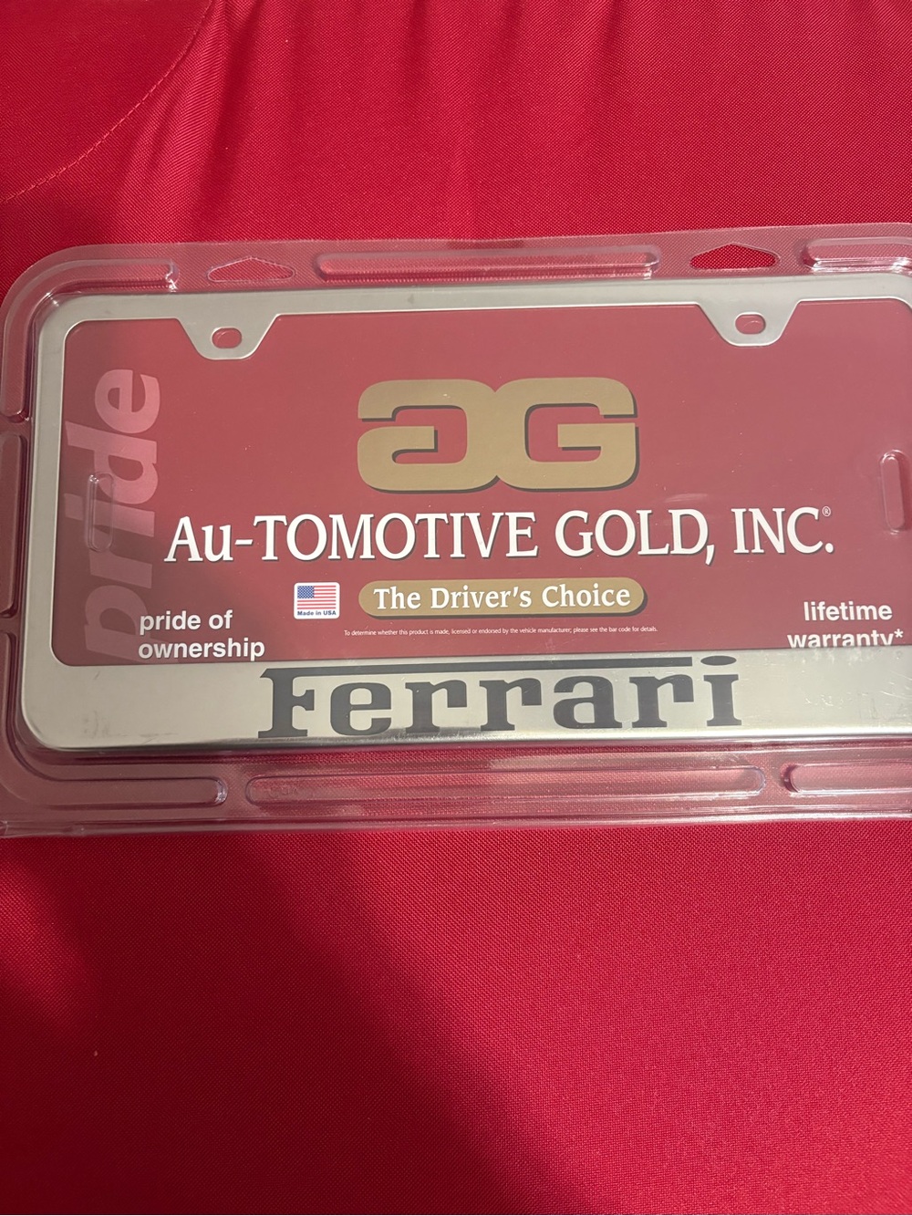 Au-TOMOTIVE GOLD Ferrari License Plate Frame - Red Background one authentic 100%